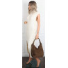 Torebka damska shopper worek zamsz elegancka lekka duża torba S398 Brązowa