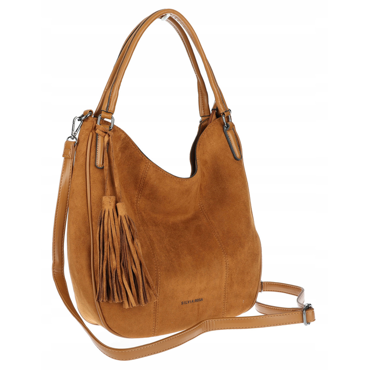 Torebka damska shopper worek zamsz A4 elegancka lekka torba S398 Brązowa
