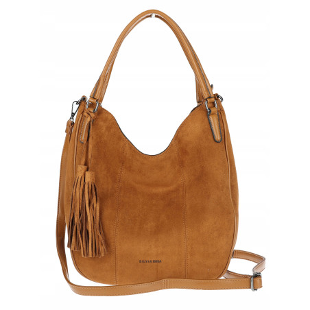Torebka damska shopper worek zamsz A4 elegancka lekka torba S398 Brązowa