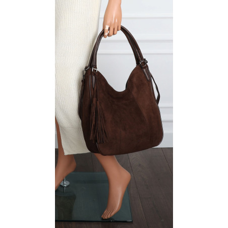 Torebka damska shopper worek zamsz elegancka lekka torba S398 Czekoladowa