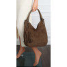Torebka damska shopper worek zamsz elegancka lekka duża torba S398 Brązowa