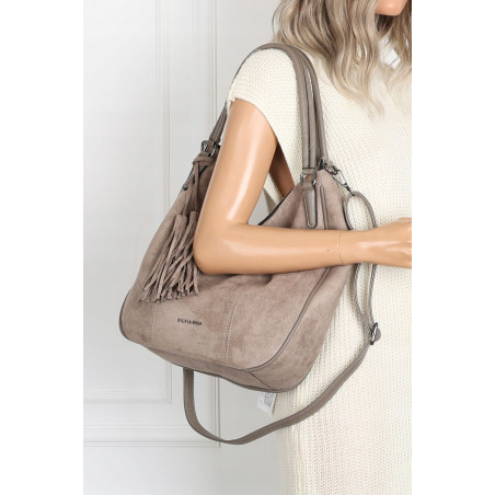 Torebka damska shopper worek zamsz A4 elegancka duża lekka torba S398 Szara