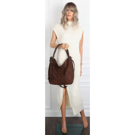 Torebka damska shopper worek zamsz elegancka lekka torba S398 Czekoladowa