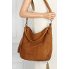 Torebka damska shopper worek zamsz A4 elegancka lekka torba S398 Brązowa