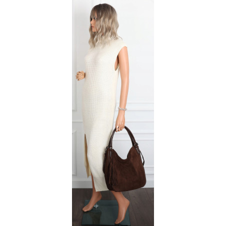 Torebka damska shopper worek zamsz elegancka lekka torba S398 Czekoladowa