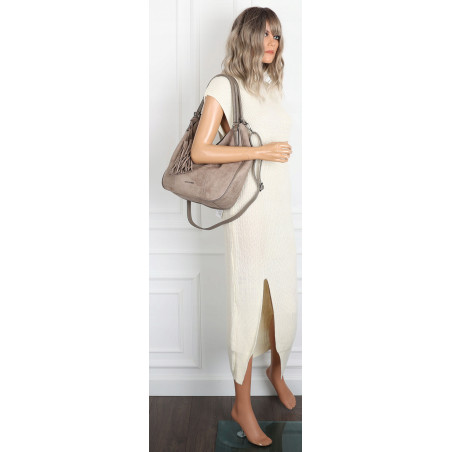 Torebka damska shopper worek zamsz A4 elegancka duża lekka torba S398 Szara