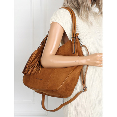 Torebka damska shopper worek zamsz A4 elegancka lekka torba S398 Brązowa