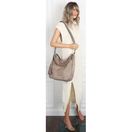 Torebka damska shopper worek zamsz A4 elegancka duża lekka torba S398 Szara