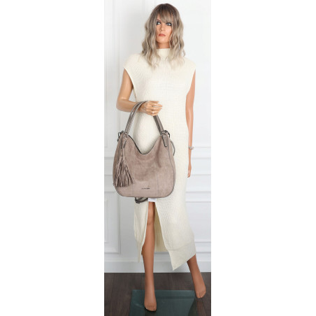 Torebka damska shopper worek zamsz A4 elegancka duża lekka torba S398 Szara