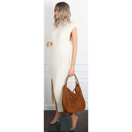 Torebka damska shopper worek zamsz A4 elegancka lekka torba S398 Brązowa