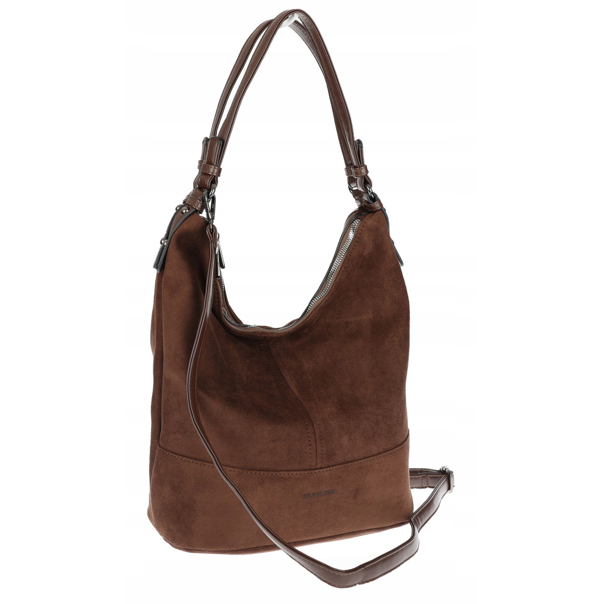 Torebka damska shopper worek zamsz elegancka lekka torba S397 Czekoladowa