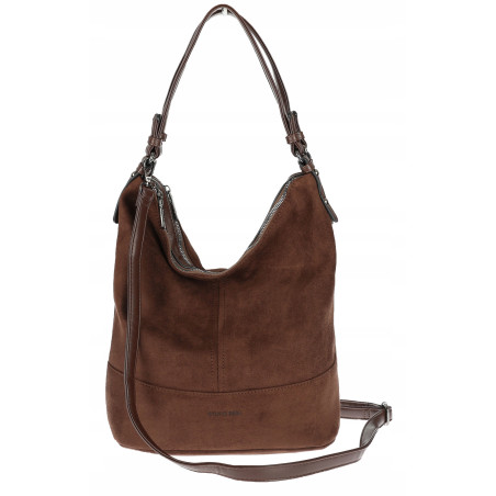 Torebka damska shopper worek zamsz elegancka lekka torba S397 Czekoladowa