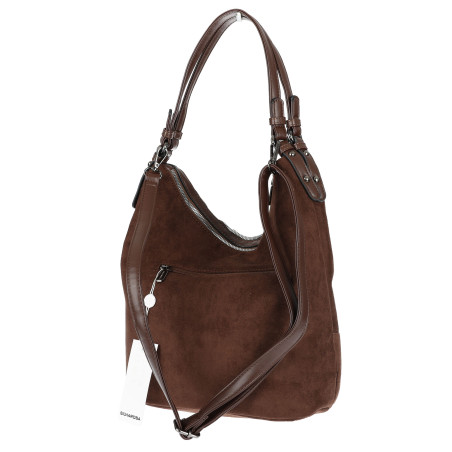 Torebka damska shopper worek zamsz elegancka lekka torba S397 Czekoladowa