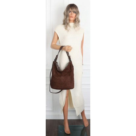 Torebka damska shopper worek zamsz elegancka lekka torba S397 Czekoladowa