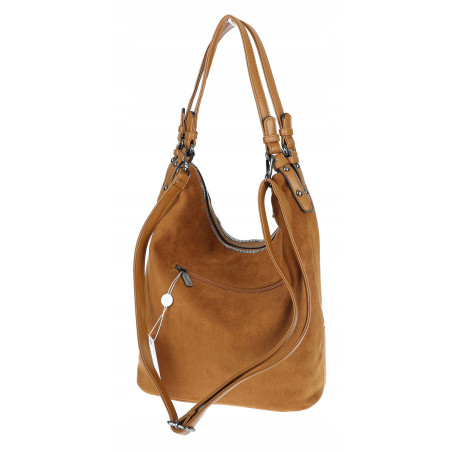 Torebka damska shopper worek zamsz A4 elegancka lekka torba S397 Brązowa