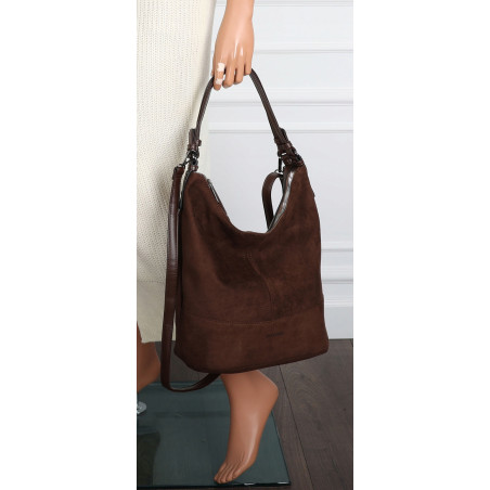 Torebka damska shopper worek zamsz elegancka lekka torba S397 Czekoladowa