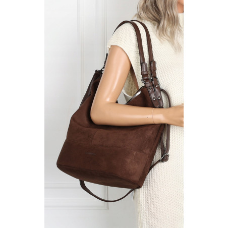 Torebka damska shopper worek zamsz elegancka lekka torba S397 Czekoladowa