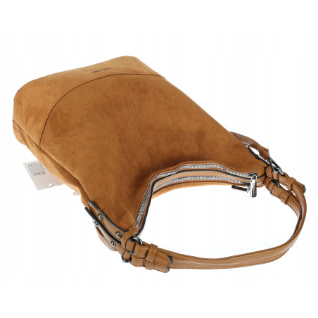 Torebka damska shopper worek zamsz A4 elegancka lekka torba S397 Brązowa