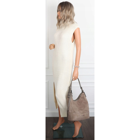 Torebka damska shopper worek A4 zamsz elegancka lekka duża torba S397 Szara