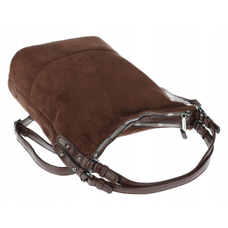 Torebka damska shopper worek zamsz elegancka lekka torba S397 Czekoladowa