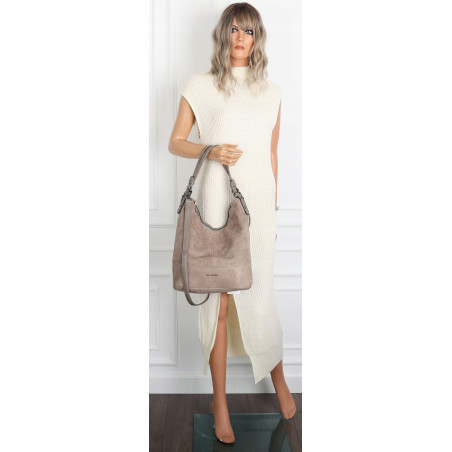 Torebka damska shopper worek A4 zamsz elegancka lekka duża torba S397 Szara