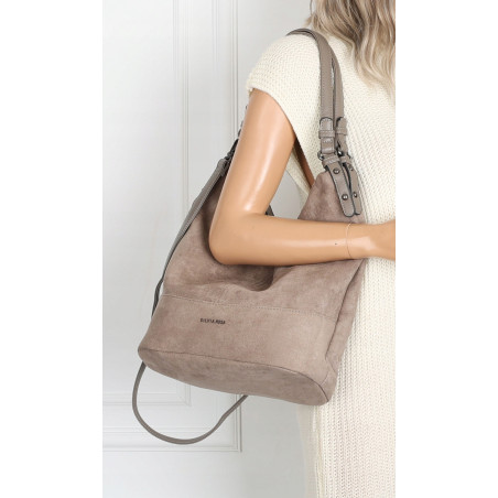 Torebka damska shopper worek A4 zamsz elegancka lekka duża torba S397 Szara