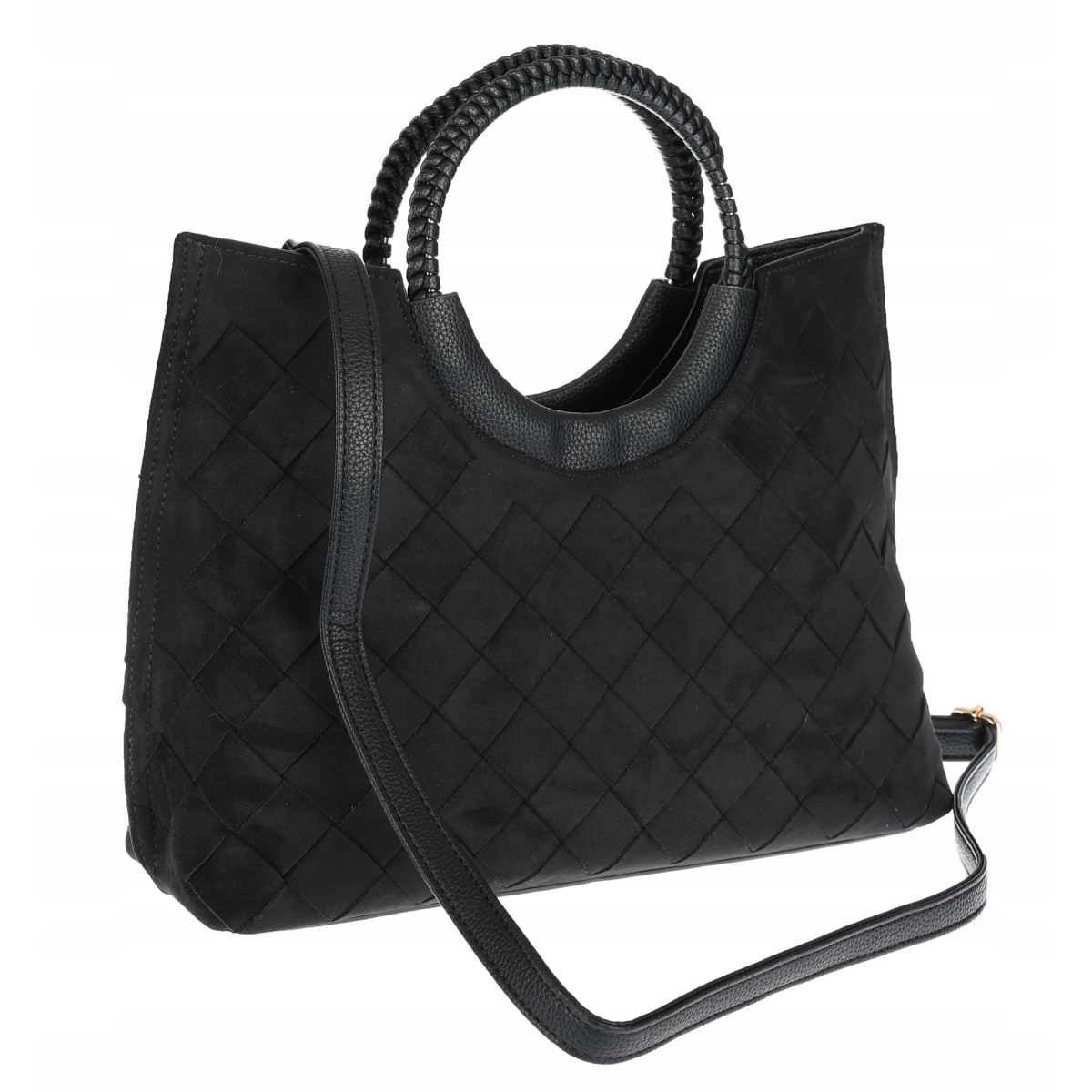 Torebka zamszowa damska kuferek Listonoszka elegancka mała 4192 Czarna