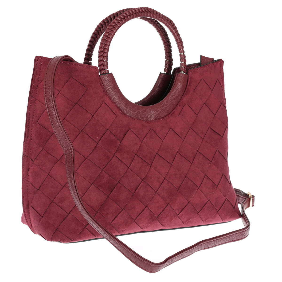 Torebka zamszowa damska kuferek Listonoszka elegancka mała 4192 Bordowa