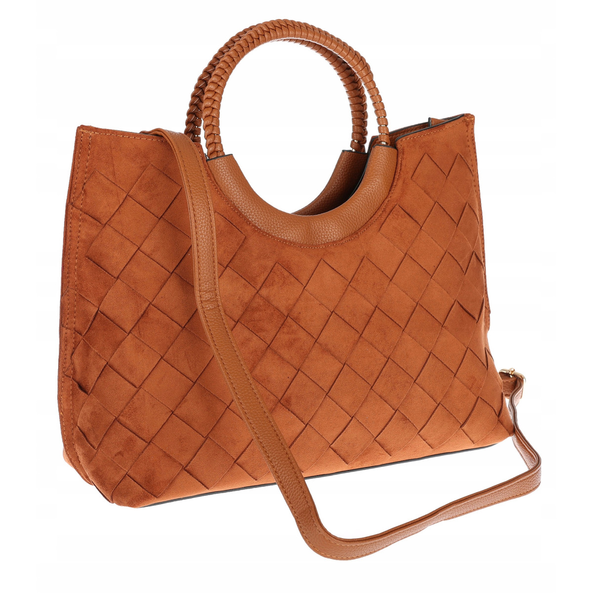 Torebka zamszowa damska kuferek Listonoszka elegancka mała 4192 Brązowa