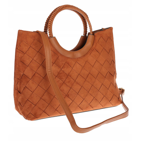 Torebka zamszowa damska kuferek Listonoszka elegancka mała 4192 Brązowa