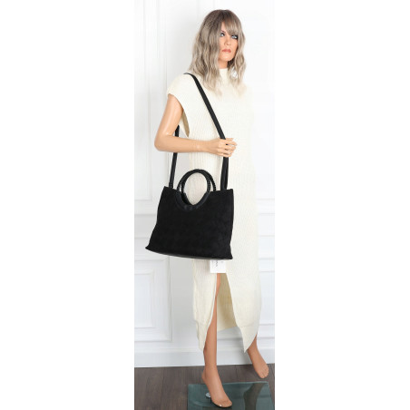 Torebka zamszowa damska kuferek Listonoszka elegancka mała 4192 Czarna