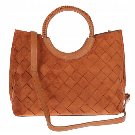 Torebka zamszowa damska kuferek Listonoszka elegancka mała 4192 Brązowa