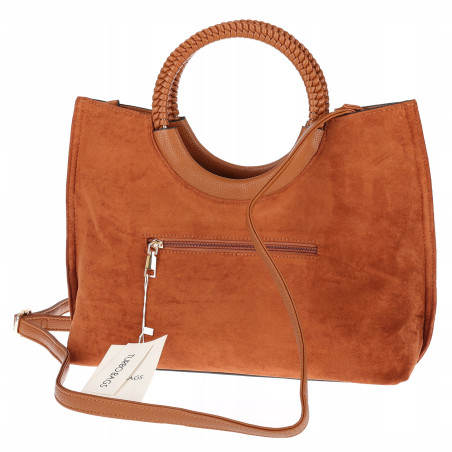 Torebka zamszowa damska kuferek Listonoszka elegancka mała 4192 Brązowa