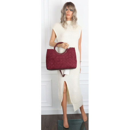 Torebka zamszowa damska kuferek Listonoszka elegancka mała 4192 Bordowa