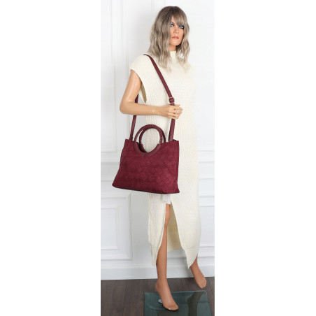 Torebka zamszowa damska kuferek Listonoszka elegancka mała 4192 Bordowa