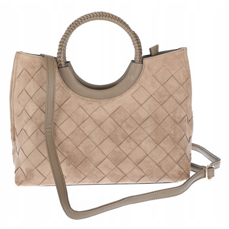 Torebka zamszowa damska kuferek Listonoszka elegancka mała 4192 Beżowa