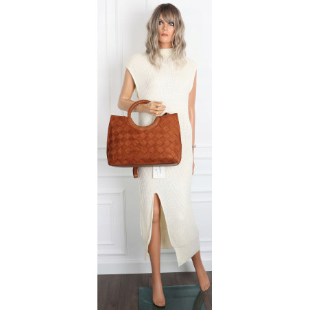 Torebka zamszowa damska kuferek Listonoszka elegancka mała 4192 Brązowa