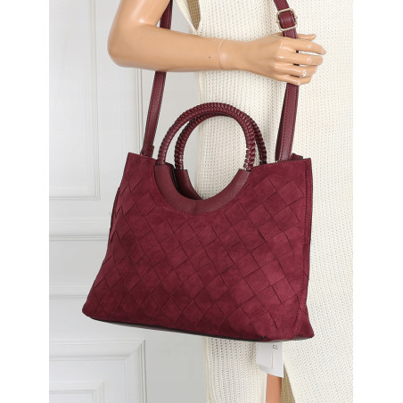 Torebka zamszowa damska kuferek Listonoszka elegancka mała 4192 Bordowa