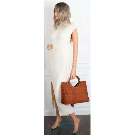 Torebka zamszowa damska kuferek Listonoszka elegancka mała 4192 Brązowa