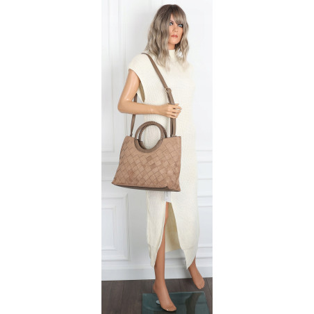 Torebka zamszowa damska kuferek Listonoszka elegancka mała 4192 Beżowa