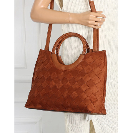 Torebka zamszowa damska kuferek Listonoszka elegancka mała 4192 Brązowa