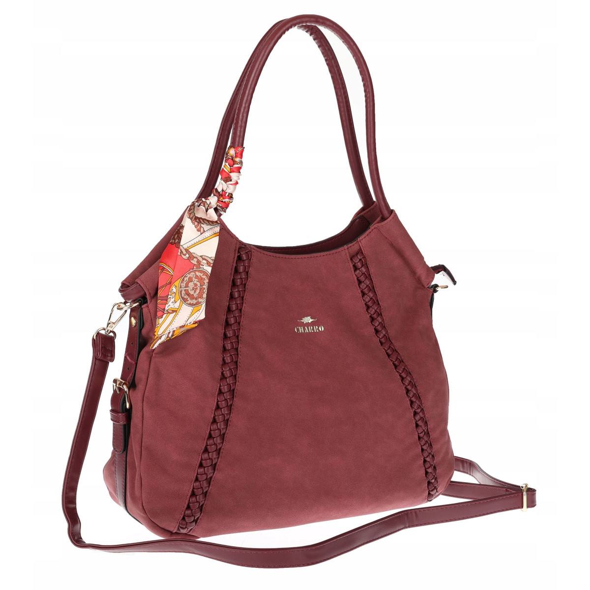 Torebka Damska Worek shopper włoska marka CHARRO pojemna CH3310 Bordowa