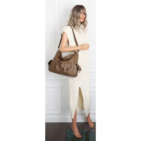 Torebka Damska Shopperka Pojemna Modna Torba Listonoszka 9560 Brązowa