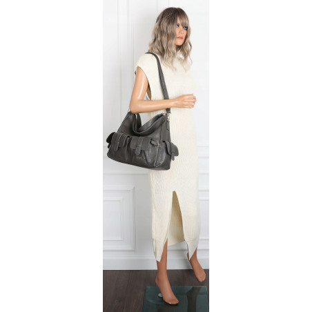 Torebka Damska Shopperka Pojemna A4 Modna Torba Listonoszka 9560 Szara