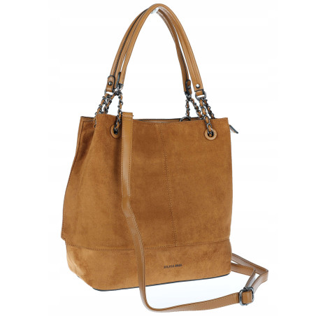 Torebka damska shopper worek zamsz elegancka lekka duża torba S396 Brązowa