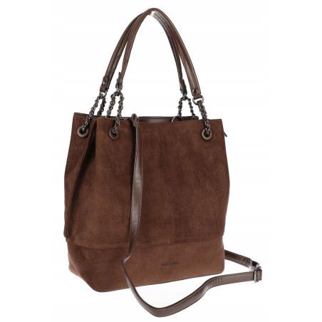 Torebka damska shopper worek zamsz elegancka lekka torba S396 Czekoladowa