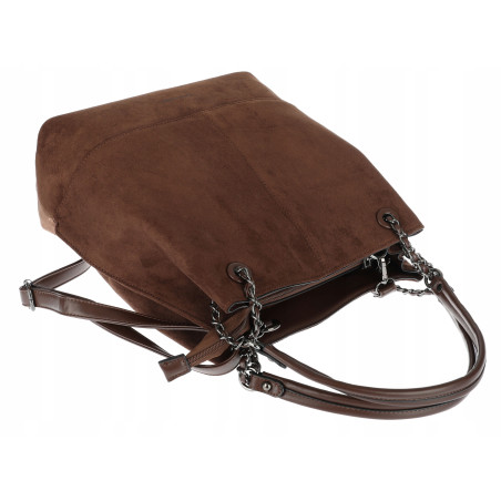 Torebka damska shopper worek zamsz elegancka lekka torba S396 Czekoladowa