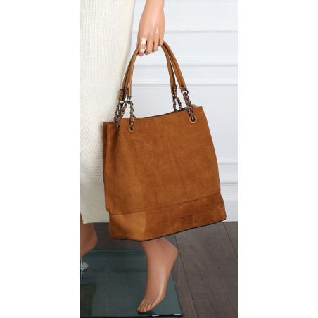 Torebka damska shopper worek zamsz elegancka lekka duża torba S396 Brązowa