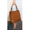 Torebka damska shopper worek zamsz elegancka lekka duża torba S396 Brązowa