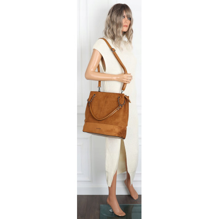 Torebka damska shopper worek zamsz elegancka lekka duża torba S396 Brązowa